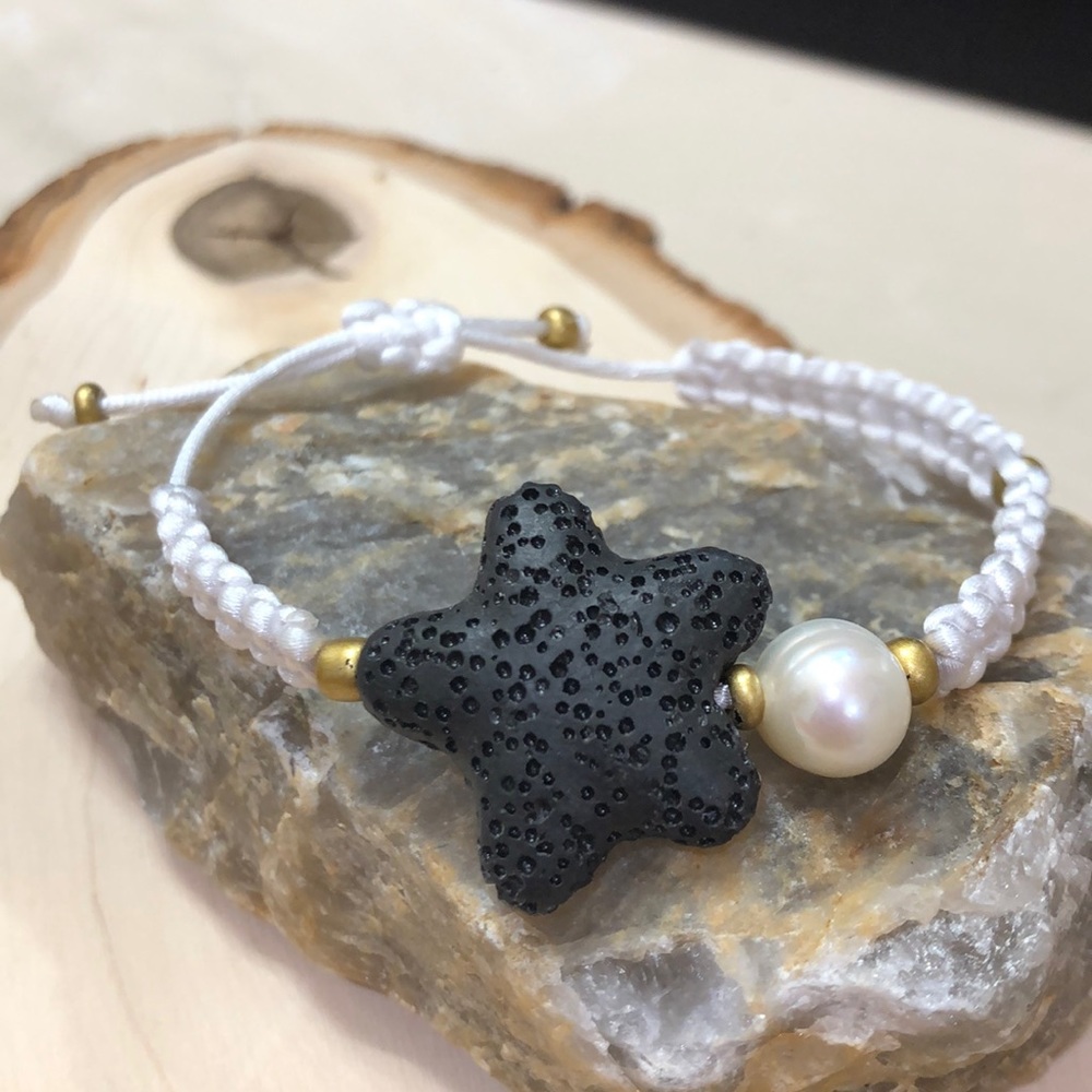 Star Shape Lava Stone White & Black Bracelet